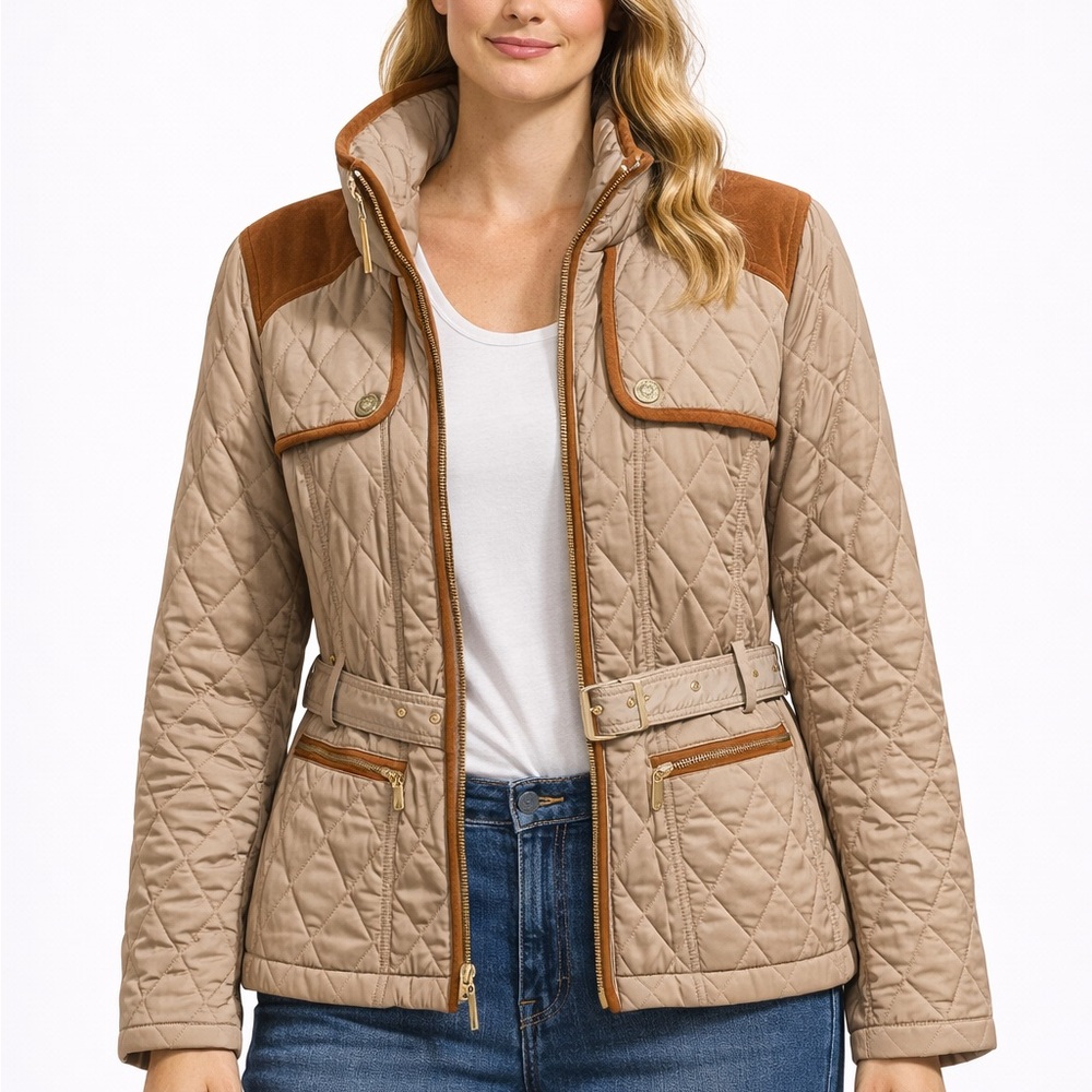 Vince Camuto Light Brown and Camel Quilted Puffer Jacket
